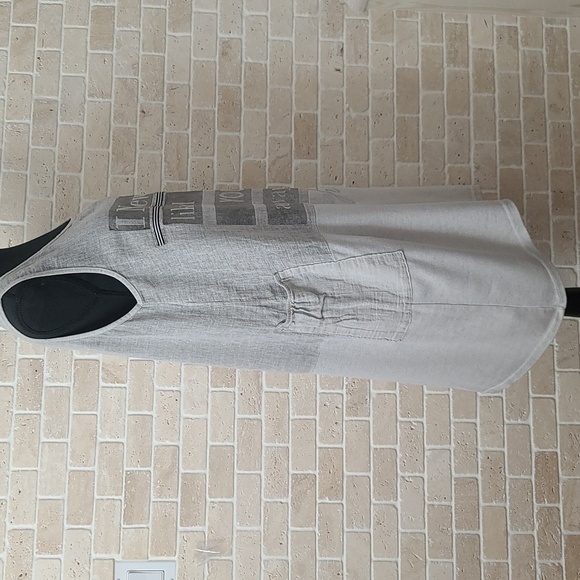 Made in Italy Light Grey Linen Sleeve-less Boho Tunica (Sz M) - Picture 2 of 11